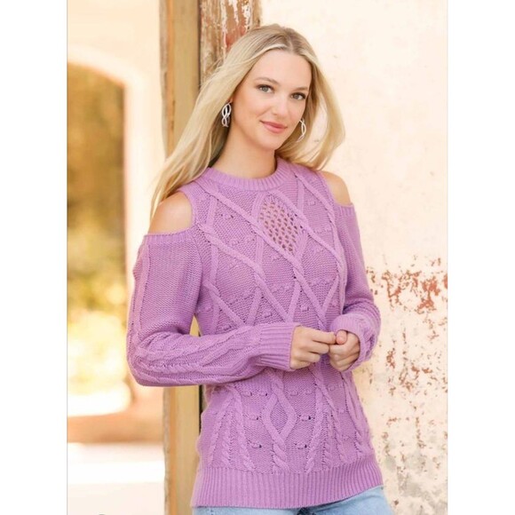 Cato Women's Purple Cold Shoulder Cable Knit Sweater Size Large Cozy & Stylish! - Picture 1 of 8